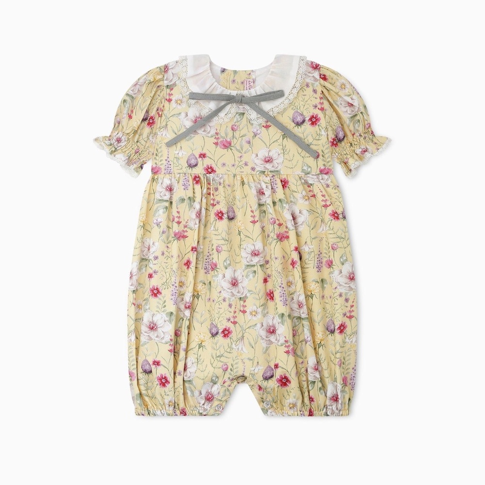 NWT La Coqueta Eloisa Yellow Floral Romper, sz 18M